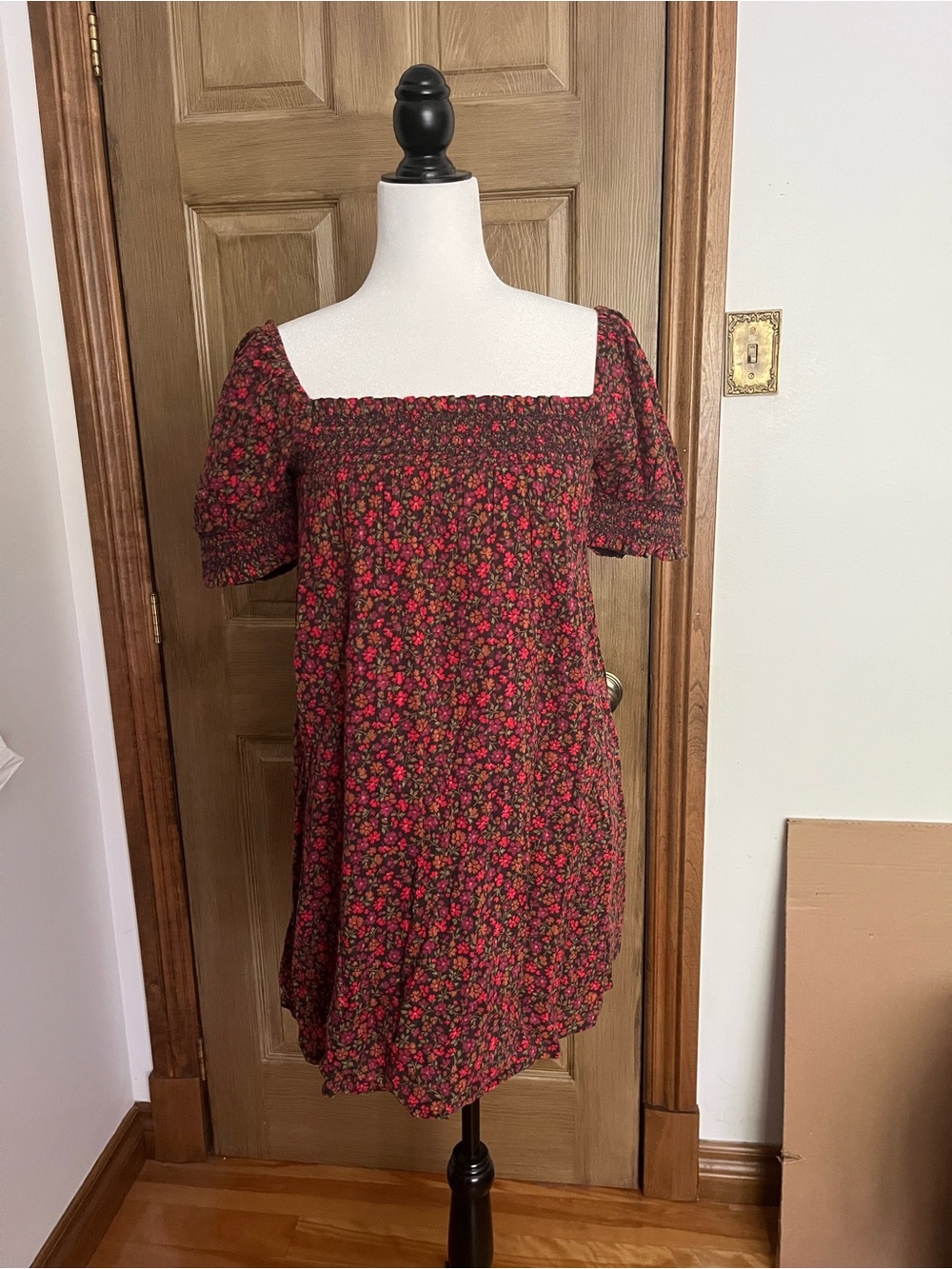 American Eagle Outfitters Floral Midi Dress in Red and Black